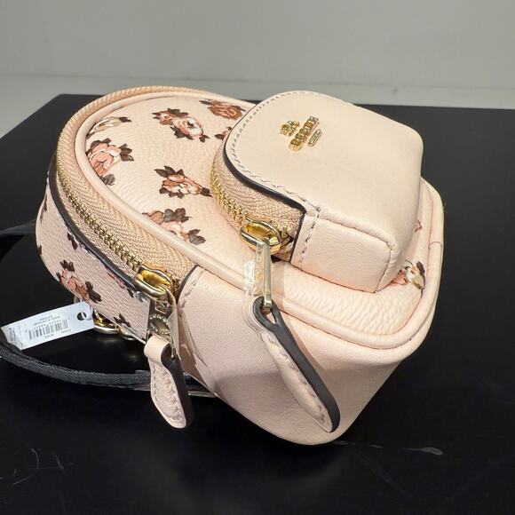 Coach CAA68 Mini Court Backpack Bag Charm With Rosette Print Gold/Blush Multi - Picture 4 of 9